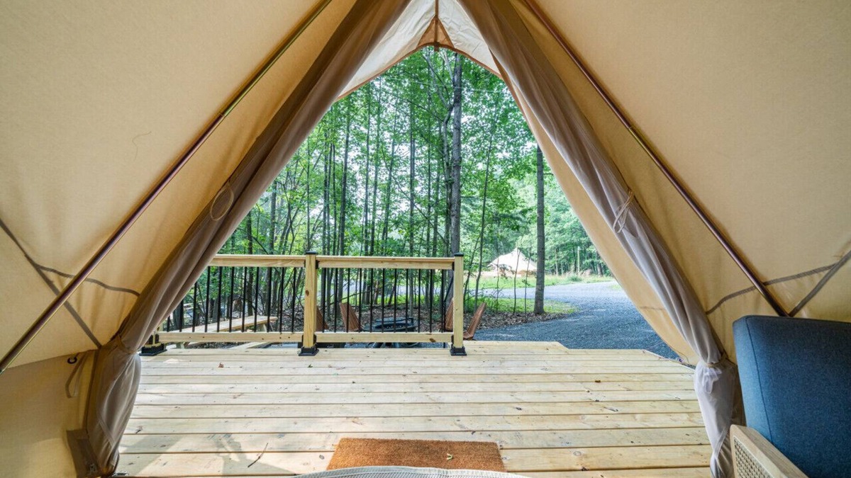 Great Cacapon RV Rental | Luxury Camping with Two Full Beds - Kanawha Tent