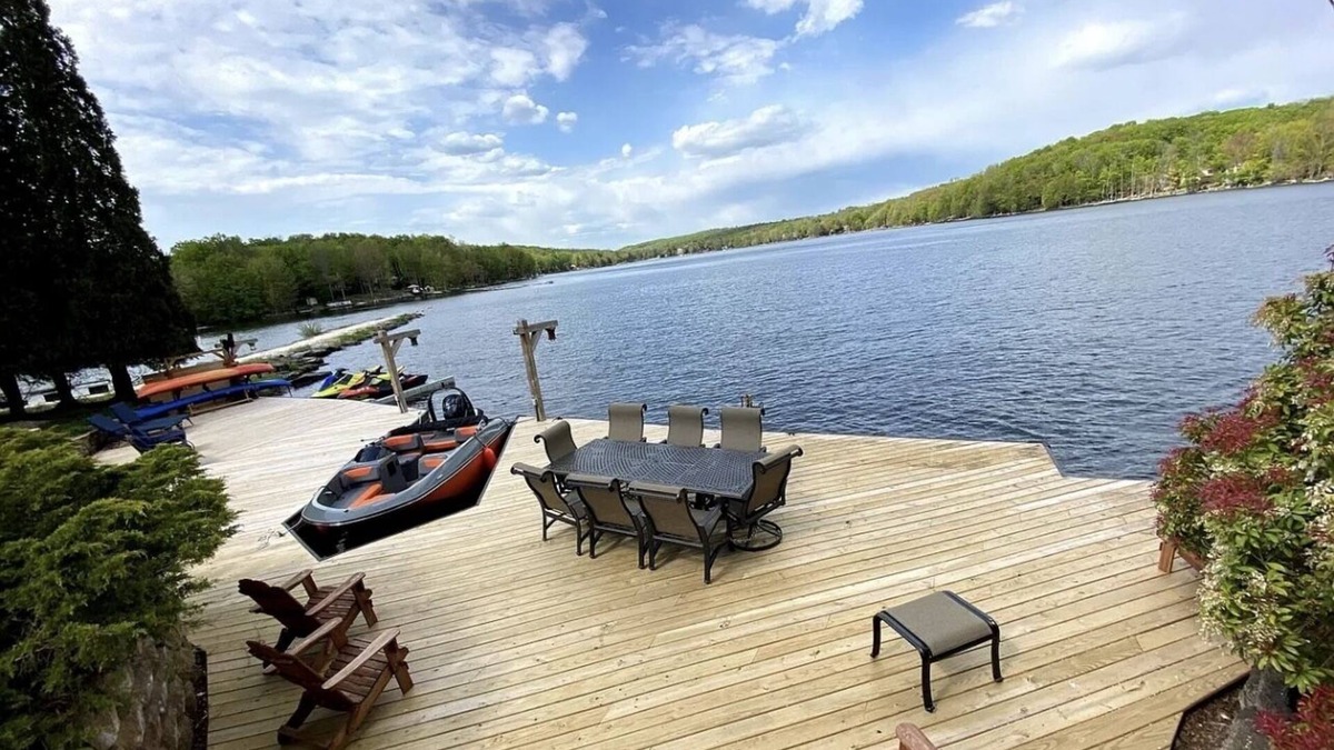 Lake Ariel House | Luxury Lakefront Living: 100' Dock; Kayaks; SUP; Firepit; Rustic Elegance Await!