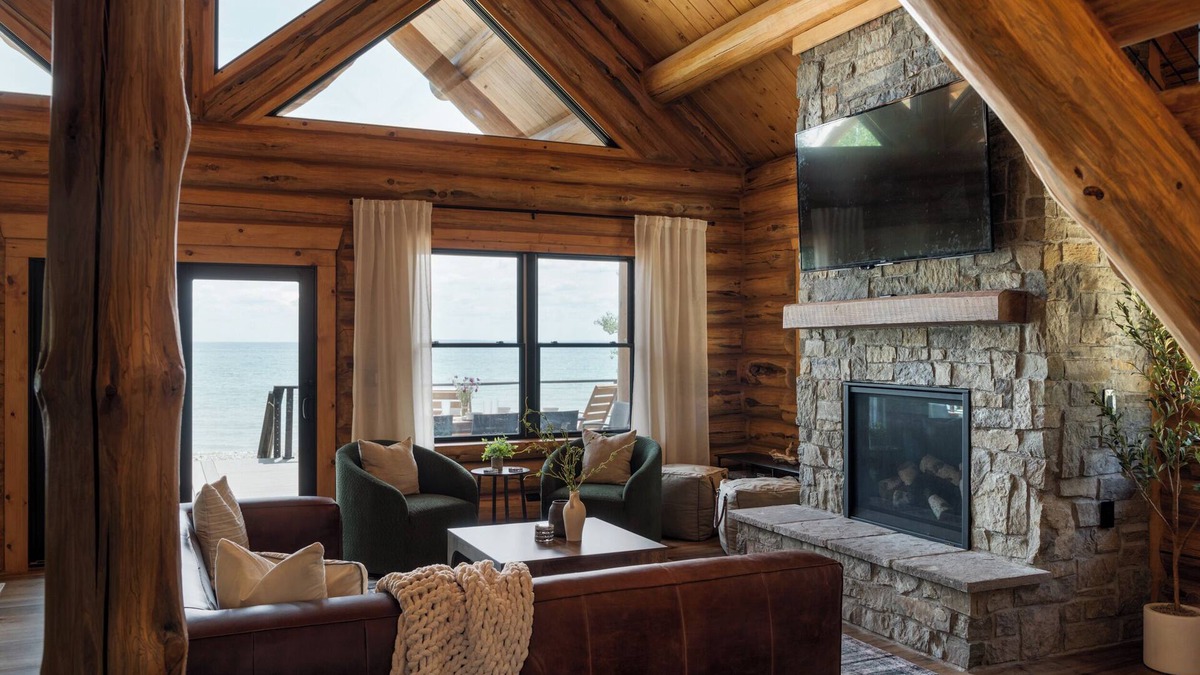 Traverse City Cabin | Luxury Waterfront Log Cabin on Lake Michigan with Barrel Sauna & Kayaks