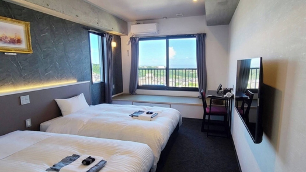 Kannawa Onsen Hotel | Main guest room Ocean side Twin room with a pa/Beppu Ōita