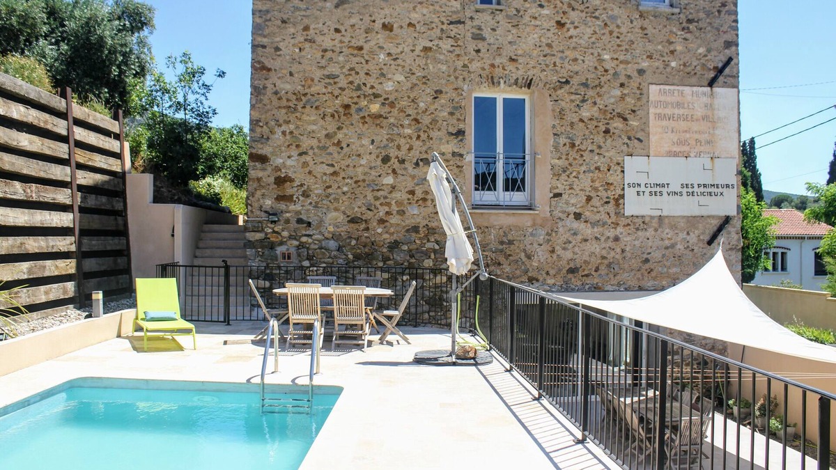 Roquebrun Apartment | Maison de Farine's La Cave has modern amenities, large terraces, and a pool