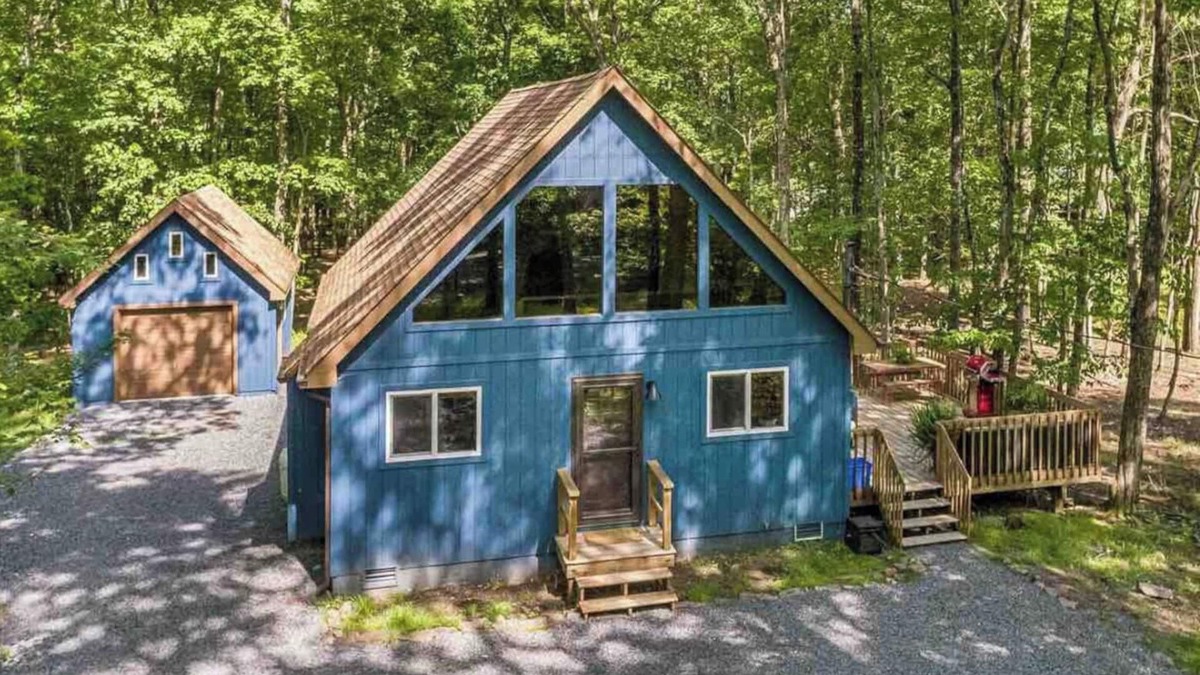 Albrightsville Cabin | modern a-frame cabin with lake access & hot tub