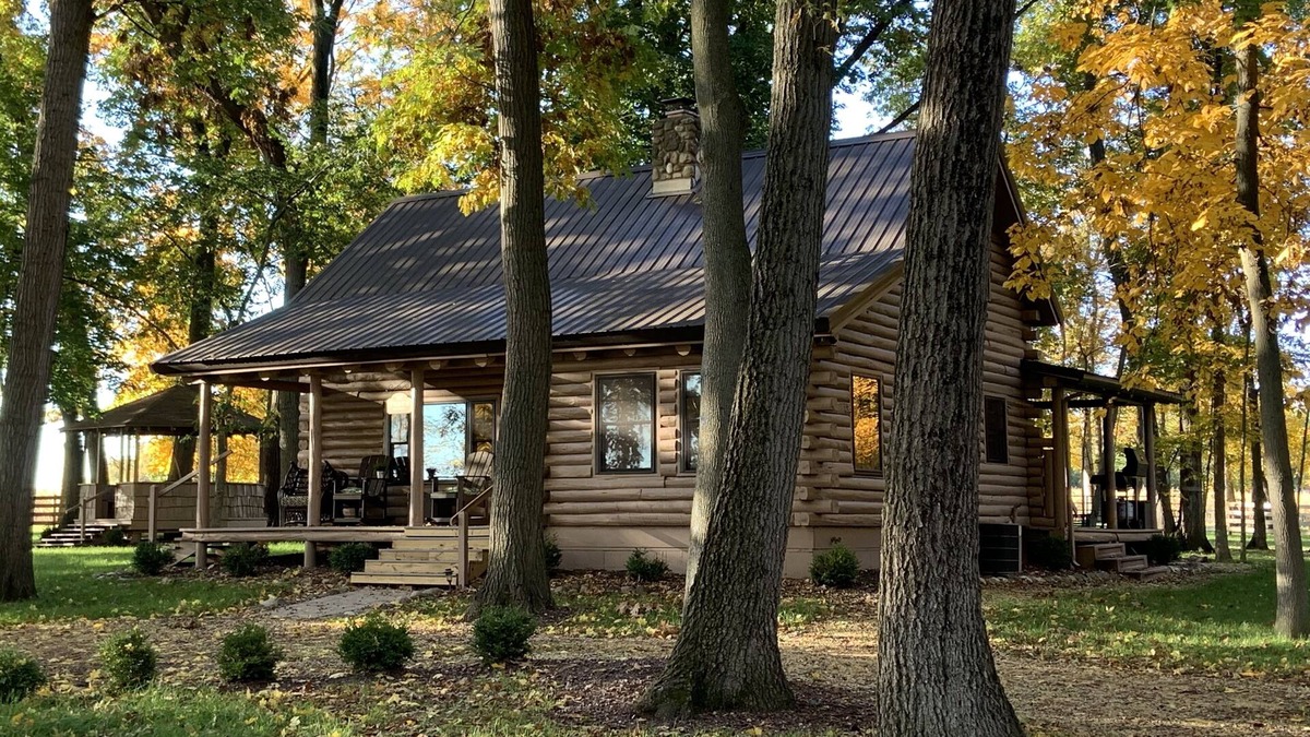 Delavan Lake Cabin | Modern Log Cabin in woods with two gas fireplaces; 20 acres; great location.