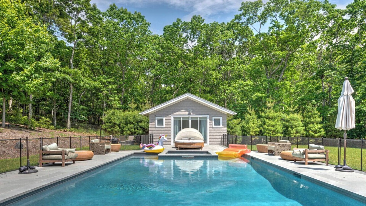 Amagansett North House | Modern-style home with heated private pool, open-floor plan, ample natural.