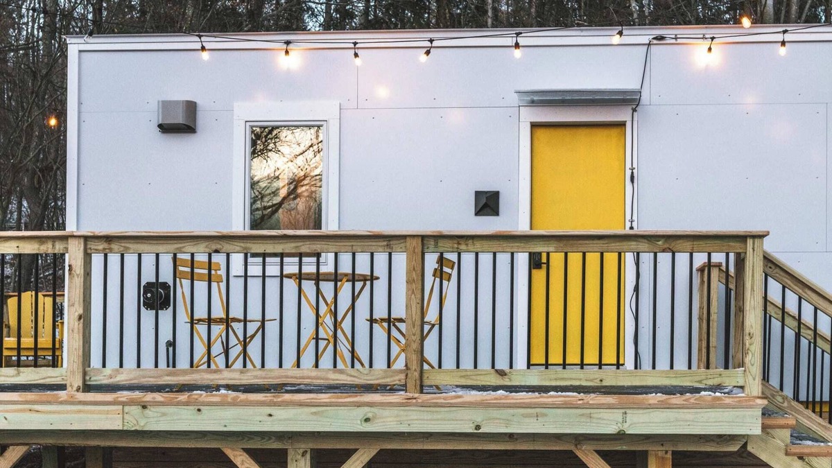 Johnson House | Modern Tiny House w/hot tub & river near Stowe