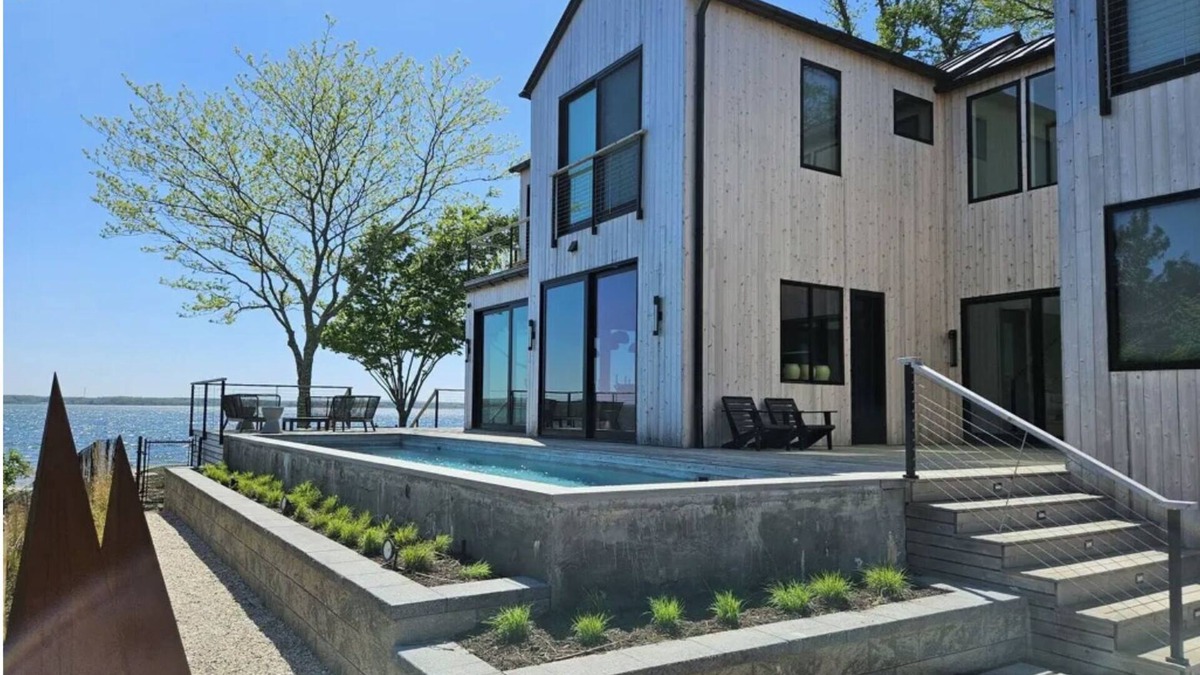Aquebogue House | Modern Zen beach oasis with pool in Jamesport Bay.