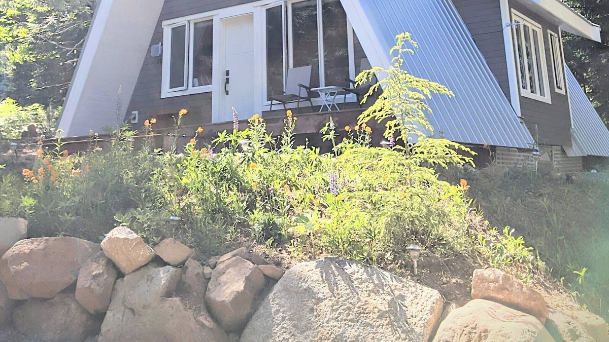 Comox Valley Cabin | Mountain oasis, Custom timber A-frame with hot tub and fire pit. Pet friendly.