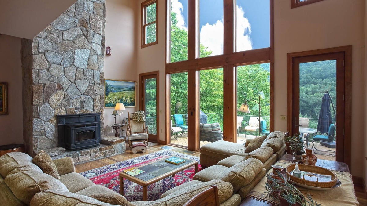 West Halifax House | Mountain view home with expansive deck, pellet stove, hot tub and outdoor shower