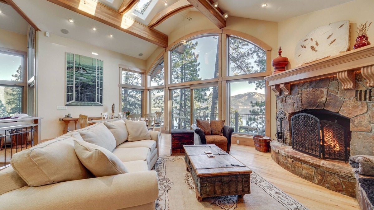 Crystal Bay House | Mountain view house with deck, fireplaces, steam shower & views into lake