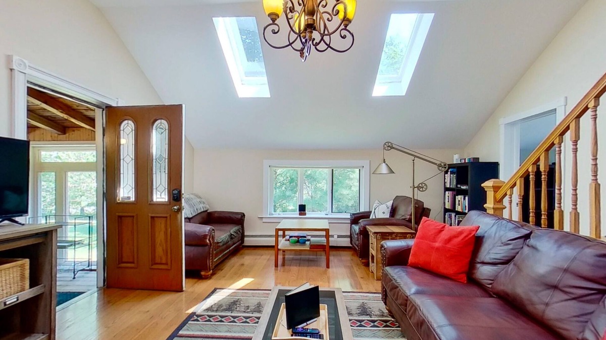Warrensburg House | Mountain-view house with wood-burning fireplace, deck, patio, & washer/dryer