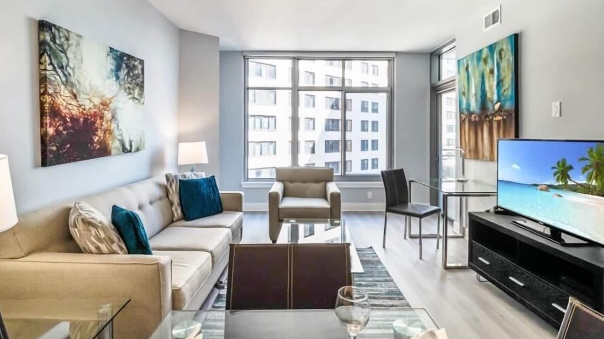 Woodmont Triangle Apartment | Near Bethesda Station | Balcony & Rooftop Terrace | McCrillis Gardens Nearby | by GLS