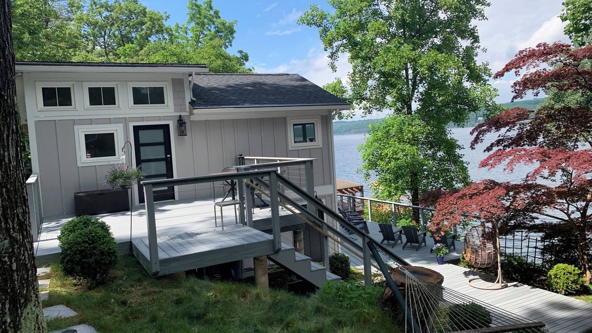 Northwest Ithaca Cottage | New cottage, close to Ithaca, hot tub, fireplace, waterfront, dock, sleeps 5