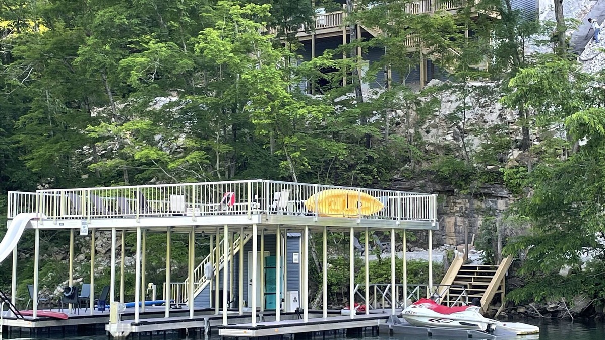 Caryville House | New Norris Lakefront home. Party on the Docs, 2 Story dock with slide, Hot tub