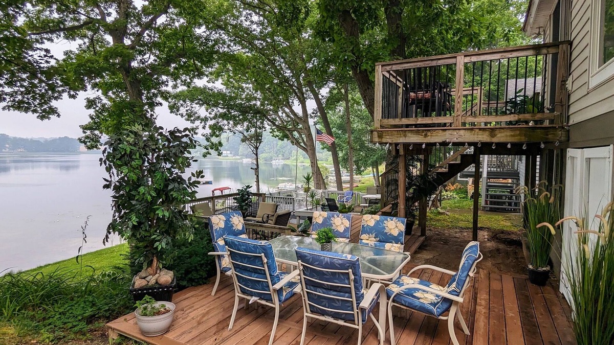 Solon Township House | No wake lakefront cottage with tiered decks and a quiet, friendly neighborhood