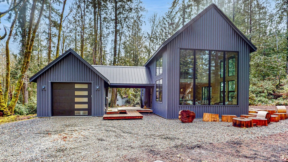 Burley House | Nordic-style home in the forest with private beach access, seasonal pool/hot tub