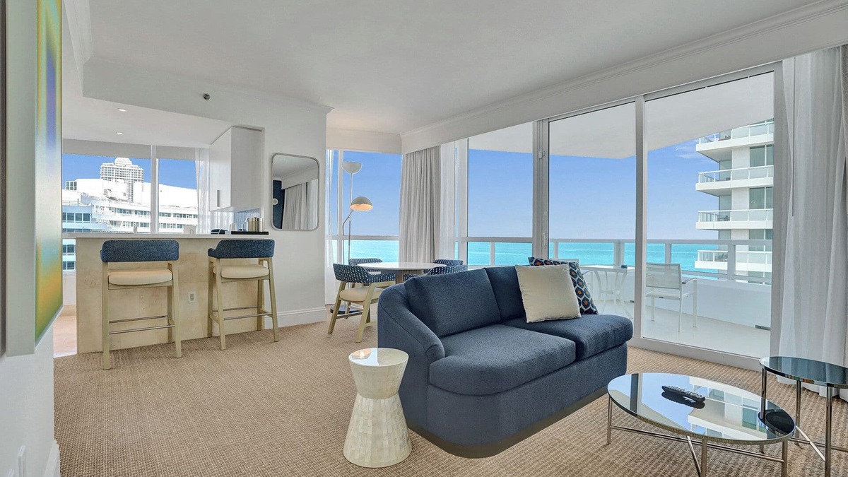 Mid Beach Condo | Ocean view corner suite. 2 Balconies, full kitchen, washer/dryer. No resort fee!