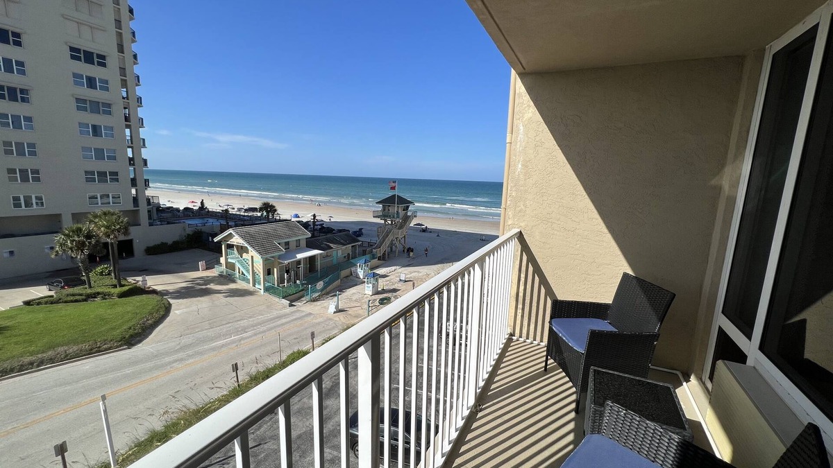 Daytona Beach Shores Apartment | Ocean View Modern Remodeled in Pirates Cove, Balcony, Full Stove!