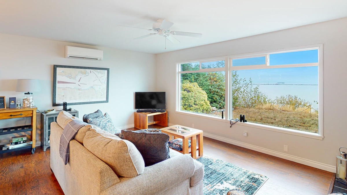 Port Angeles East House | Oceanfront, bluff-top home with Ediz Hook view, prime location, fireplace