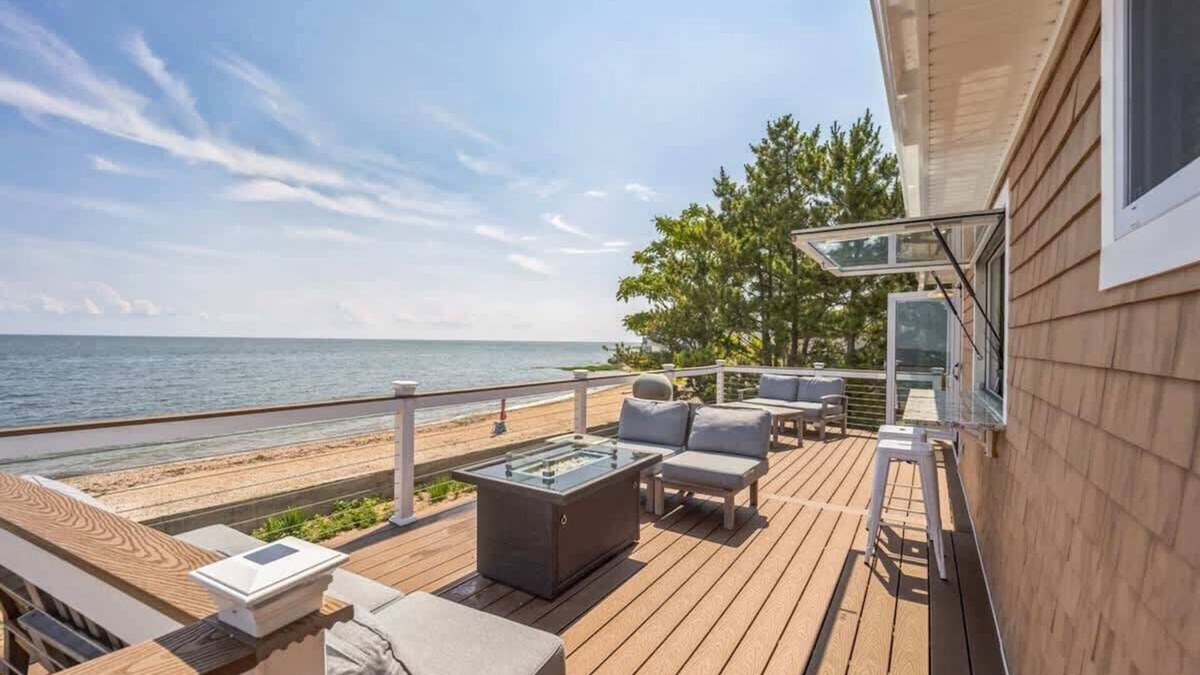 Morgan Point House | Oceanfront Getaway - Quiet, Firepit + Pvt Beach