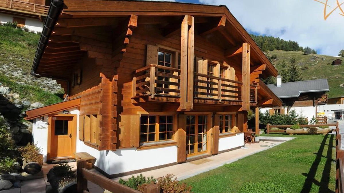 Saint-Luc Ski Chalet | Outside: chalet for 6 people, balcony, semi-covered terrace with furniture, garden, beautiful view,