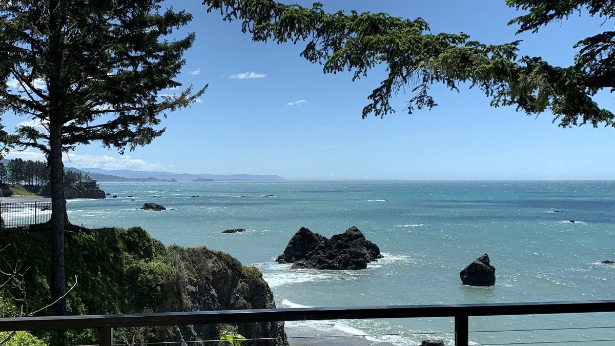 Harbor Villa | Pacific Edge Oceanfront Luxury Home with staircase to secluded sandy beach