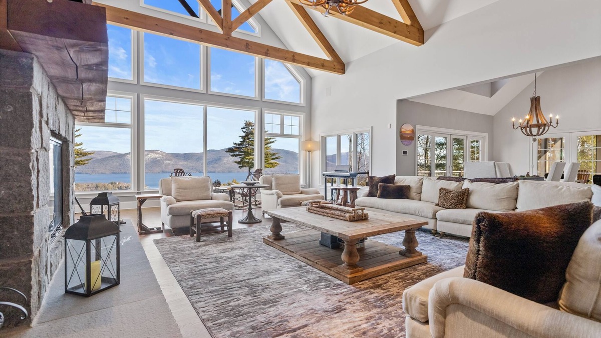 Bolton Landing House | Panoramic lake view acreage with game room, sauna & fireplace