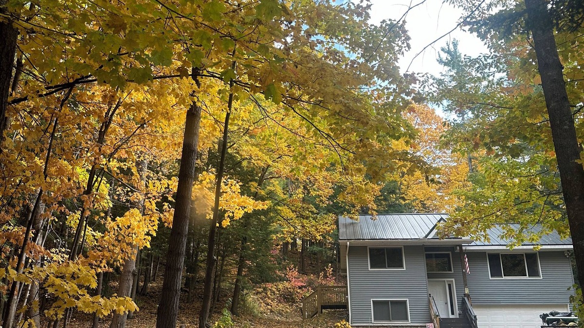 Walloon Lake Cabin | Peaceful cabin hideaway with fire pit & hot tub only 3 blocks from Walloon Lake
