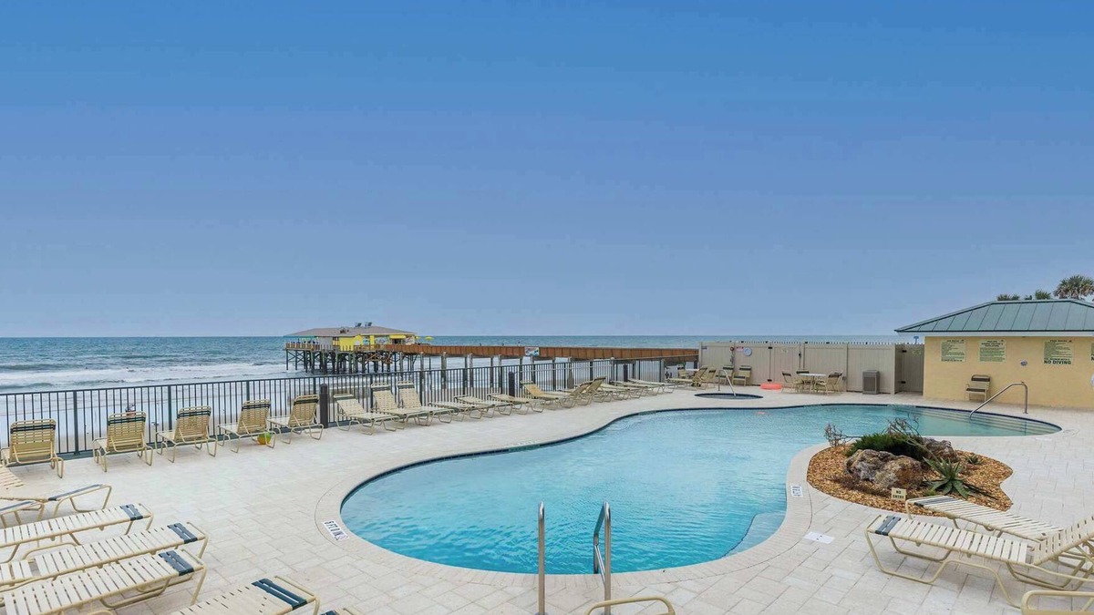 Daytona Beach Shores Apartment | Poolside Suite 101 | Beach Front, Pool & Hot Tub