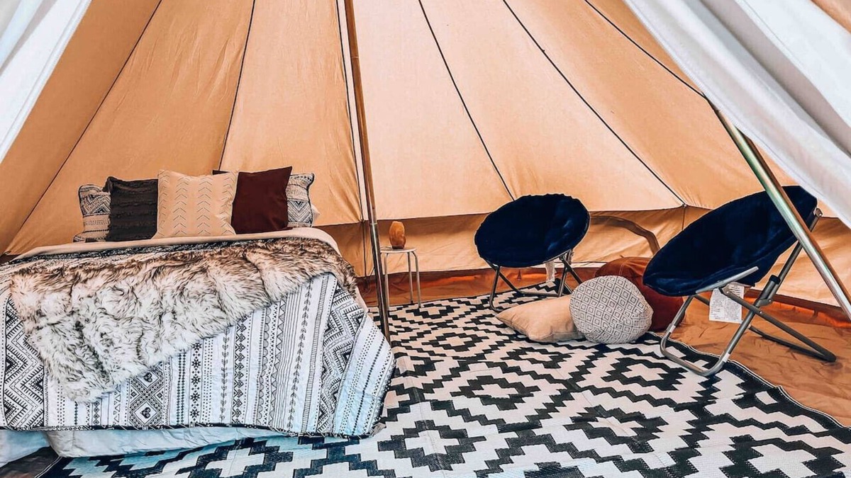 Palisades RV Rental | Poppy boho tent at Valley Village