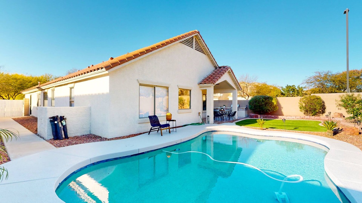Power Ranch House | Power Ranch home with private pool, outdoor areas & a park across the street