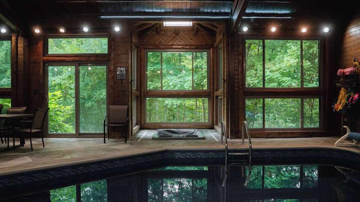 Rushville Cabin | Private 90+ acres! Indoor Heated Saltwater Pool. Private Lodge With Amenities
