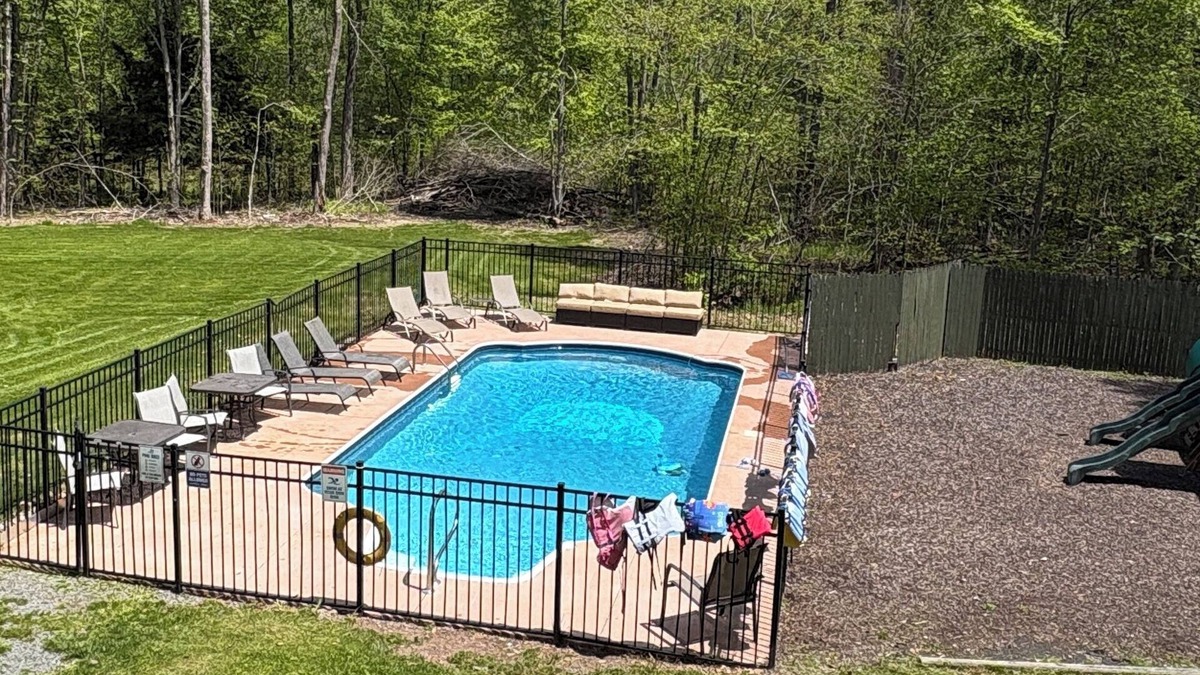 Blakeslee House | Private and Heated pool Hot tub, sauna, game room, swing Sat.