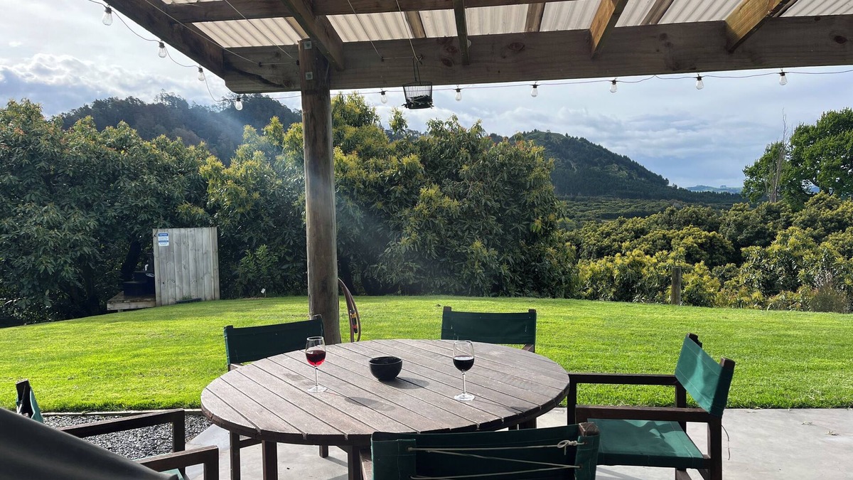 Richmond Downs House | Private Bach in Waihi Beach with stunning orchard views and beyond. Pet-friendly