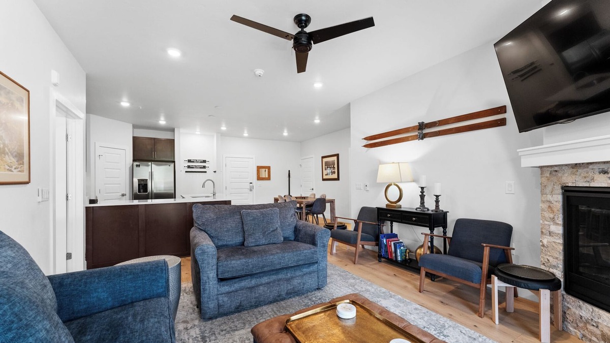 Lakeside Village Condo | Private Balcony with Cozy Outdoor Seating & Mountain Views! 2 Shared Hot Tubs