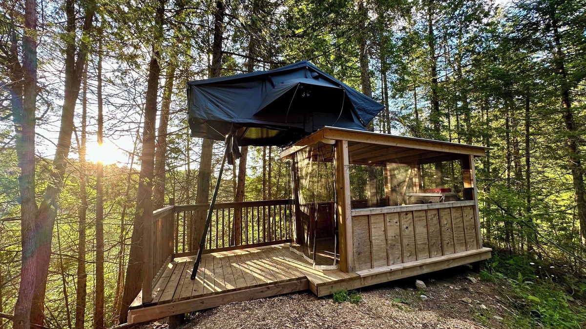 Wollaston RV Rental | Private Lake Glamping on 95 Acres, Rooftop Tent in Pristine Natural Setting