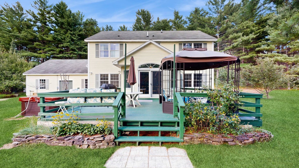 Center Ossipee House | Private spacious mountain view w/beach rights, hot tub, spacious deck & firepit