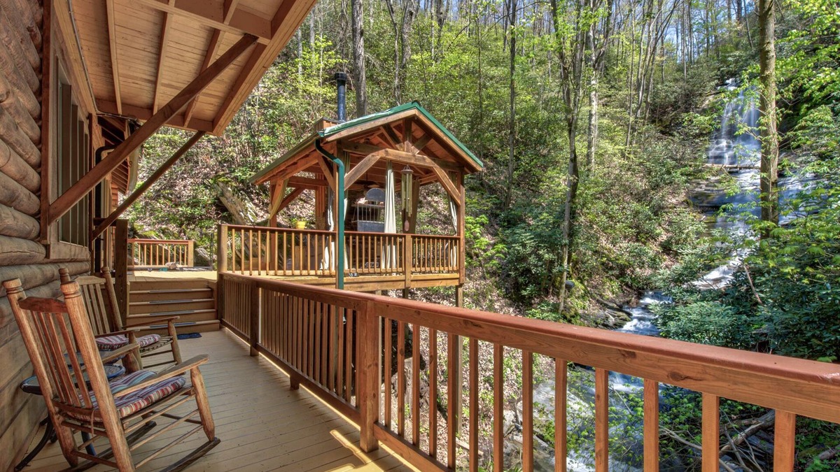 Cosby Cabin | Private waterfall view, lofty with luxury details, pool table + jetted tub