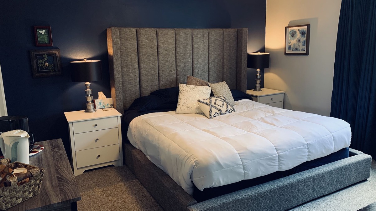 Spokane House | Quiet, private bath and comfy, cozy - king-size bed! Germ Protected!
