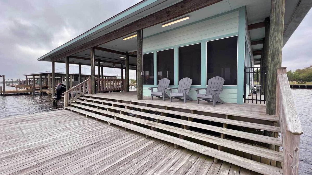 Hackberry Apartment | Reel Fishin' at "The Pier Camp" on the dock and over the water.