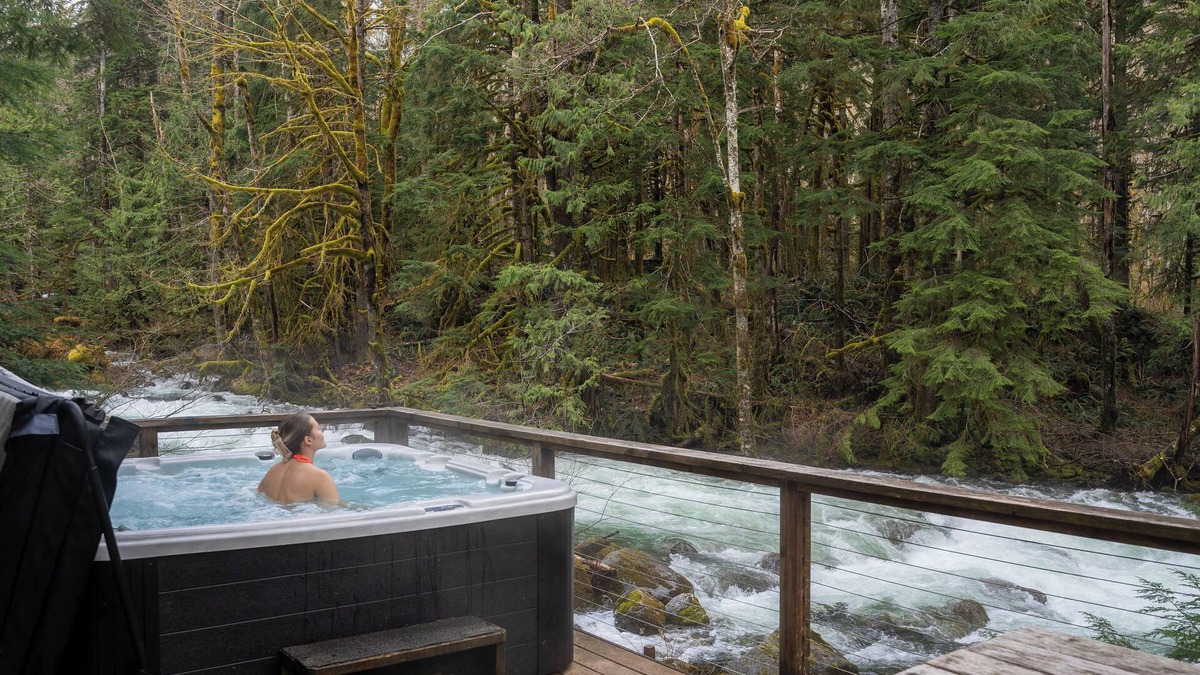 Gold Bar Cabin | River Runs Through this secluded A-Frame, hot tub