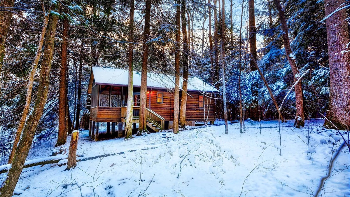 Lansing Cabin | Romantic Cabin 1 with Hot Tub on Screened porch next to National Park