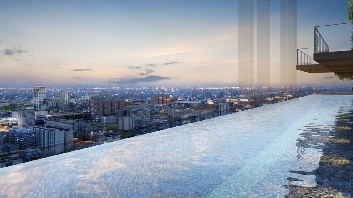 Bang Kapi Condo | Rooftop pool gym shopping mall train boat walk 5 min high floor wifi 22