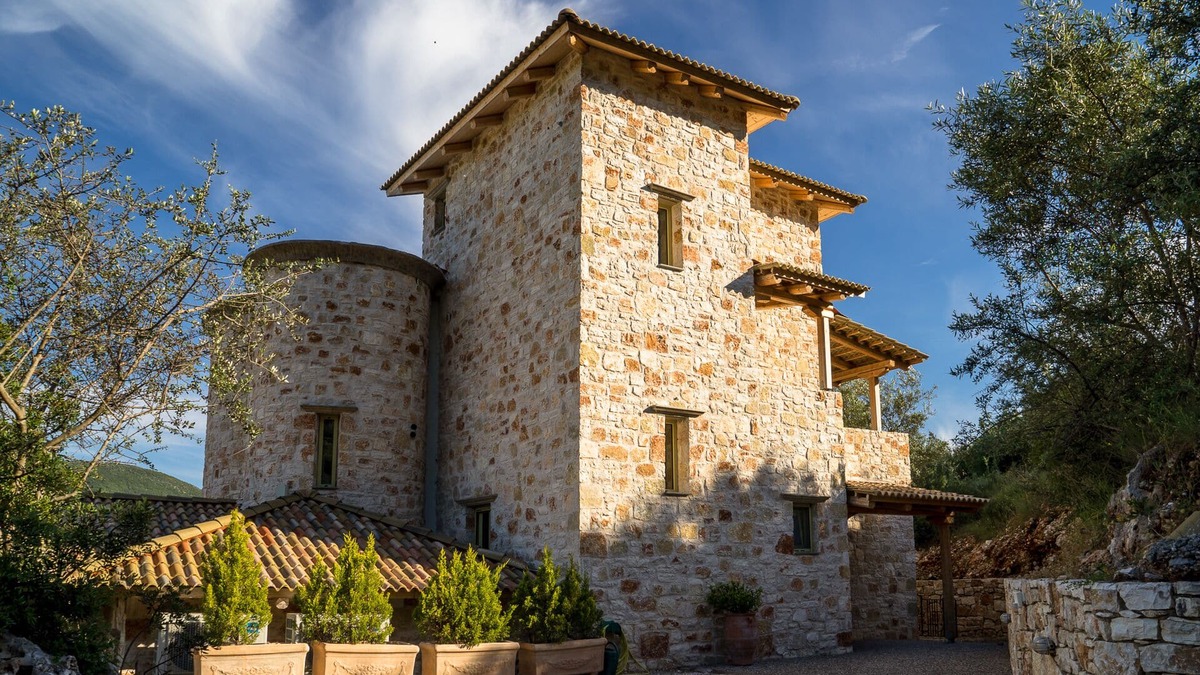 Evgiros Villa | Rose Tower Luxury stone tower villa in the middle of nature with stunning view.