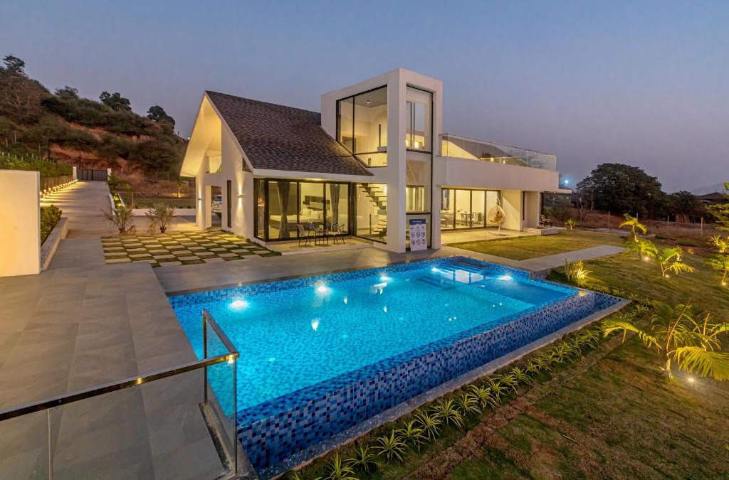 Khalapur Villa | SaffronStays Stargazer, Karjat - luxury pool villa with lake view