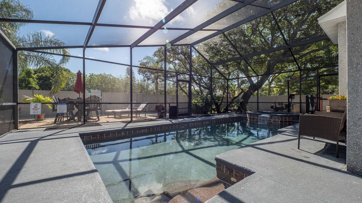 Vilano Beach House | Screened Heated Pool & Hot Tub with Golf Cart - ONE Block to the BEACH!