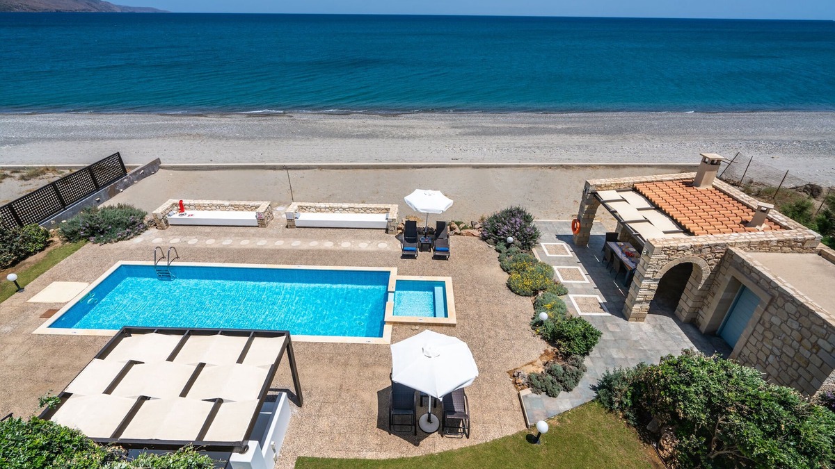Rapaniana Villa | Seafront villa w/private adults & kids pool, ping pong table & bbq area