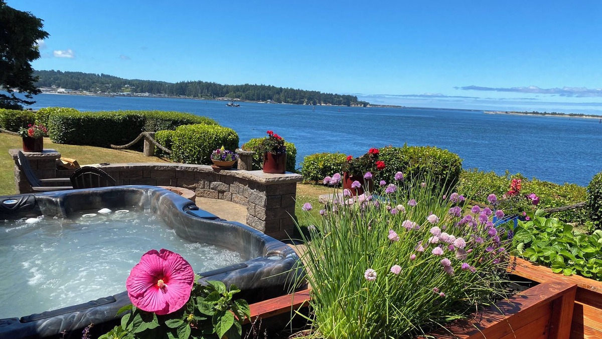 Barview House | Secluded bayfront home, watch beautiful sunsets over the bay from the hot tub.