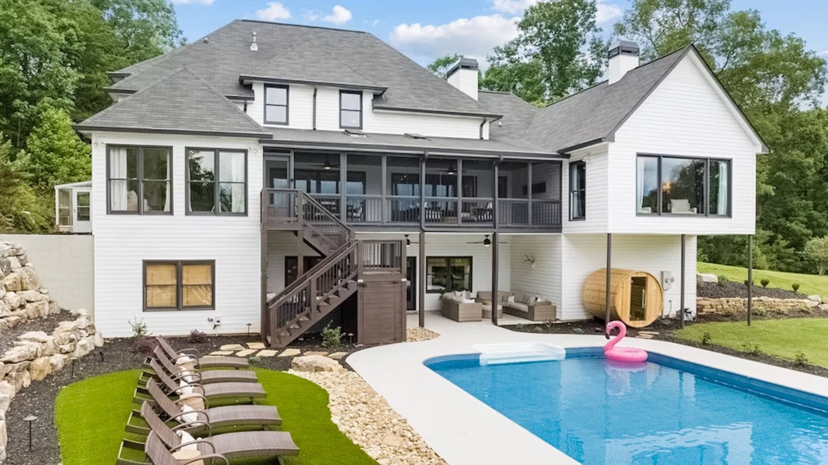 Cleveland House | Serene mountain view home with private pool, firepit, dry sauna, & AC
