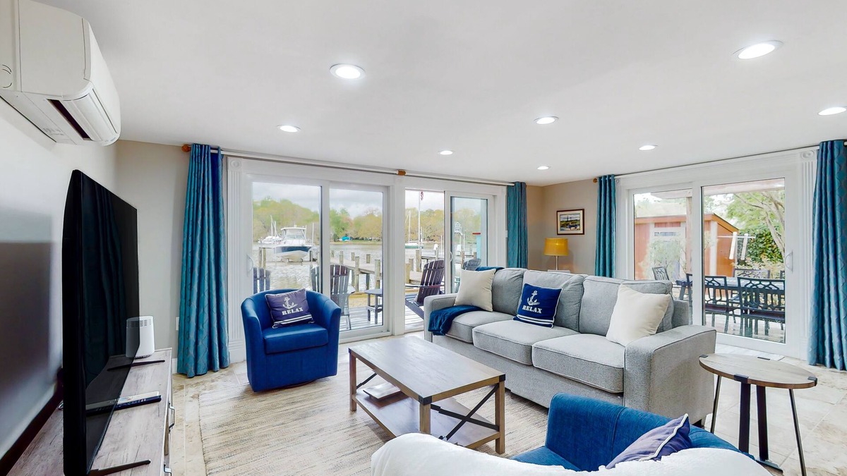 Herald Harbor House | Serene waterfront home with kayaks, paddle board, grill, firepit, W/D, and AC