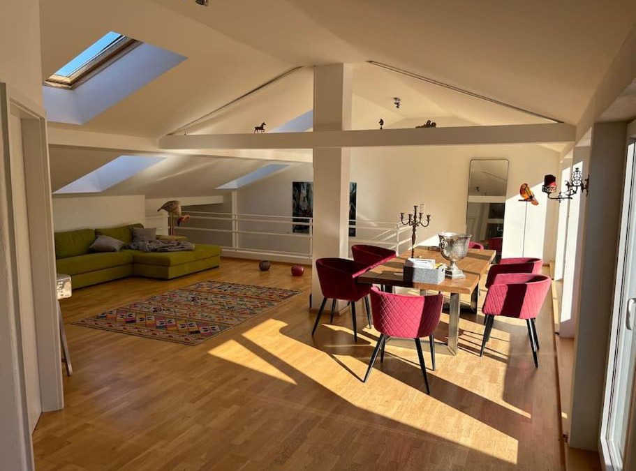 Feusisberg Apartment | Sonnige Loft mit Terrasse, Ladestation für Elektrofahrzeuge